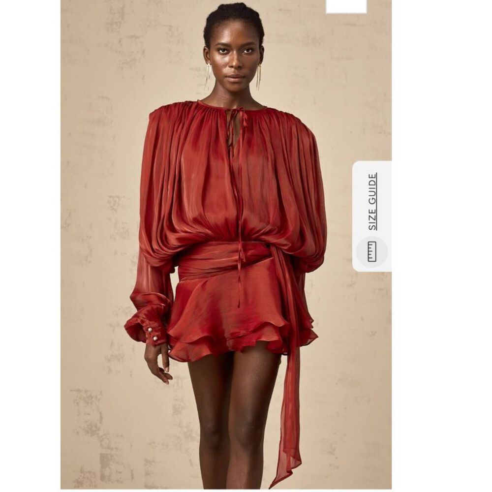 Red Mini Dress with Blouson Sleeves